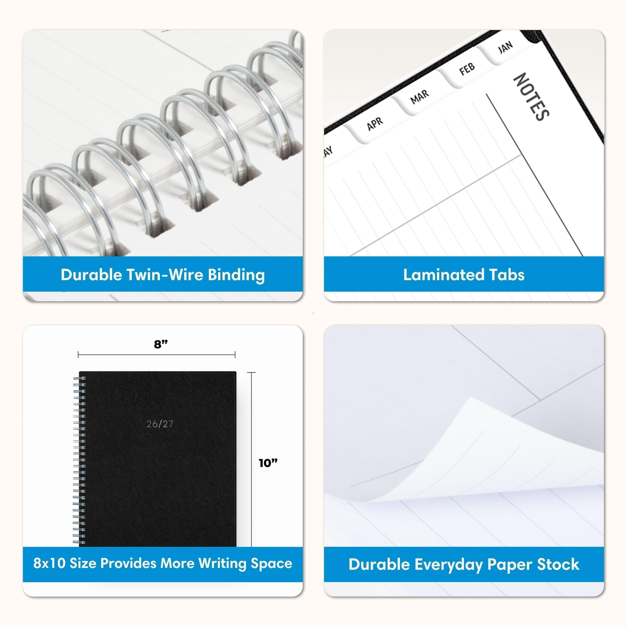 - Durable Twin-Wire Binding
- Laminated Tabs
- 8x10 Size Provides More Writing Space
- Durable Everyday Paper Stock