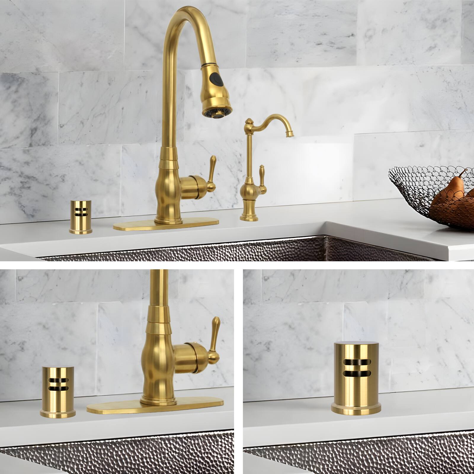 Alt View 6. Akicon - Akicon Solid Brass Air Gap Cover for Kitchen Dishwasher in Brushed Gold - Brushed Gold.