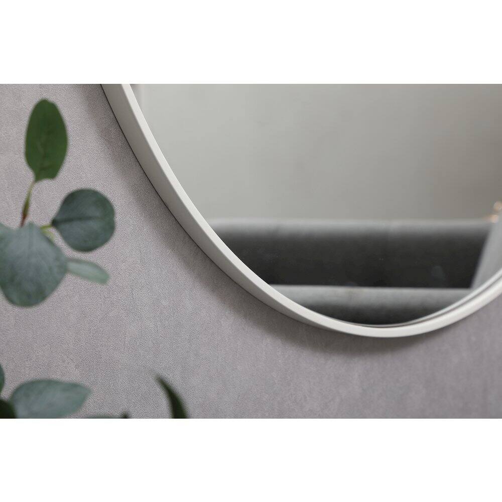Angle. Elegant Decor - Metal Frame Round Mirror With Decorative Hook 42 Inch In White - White.