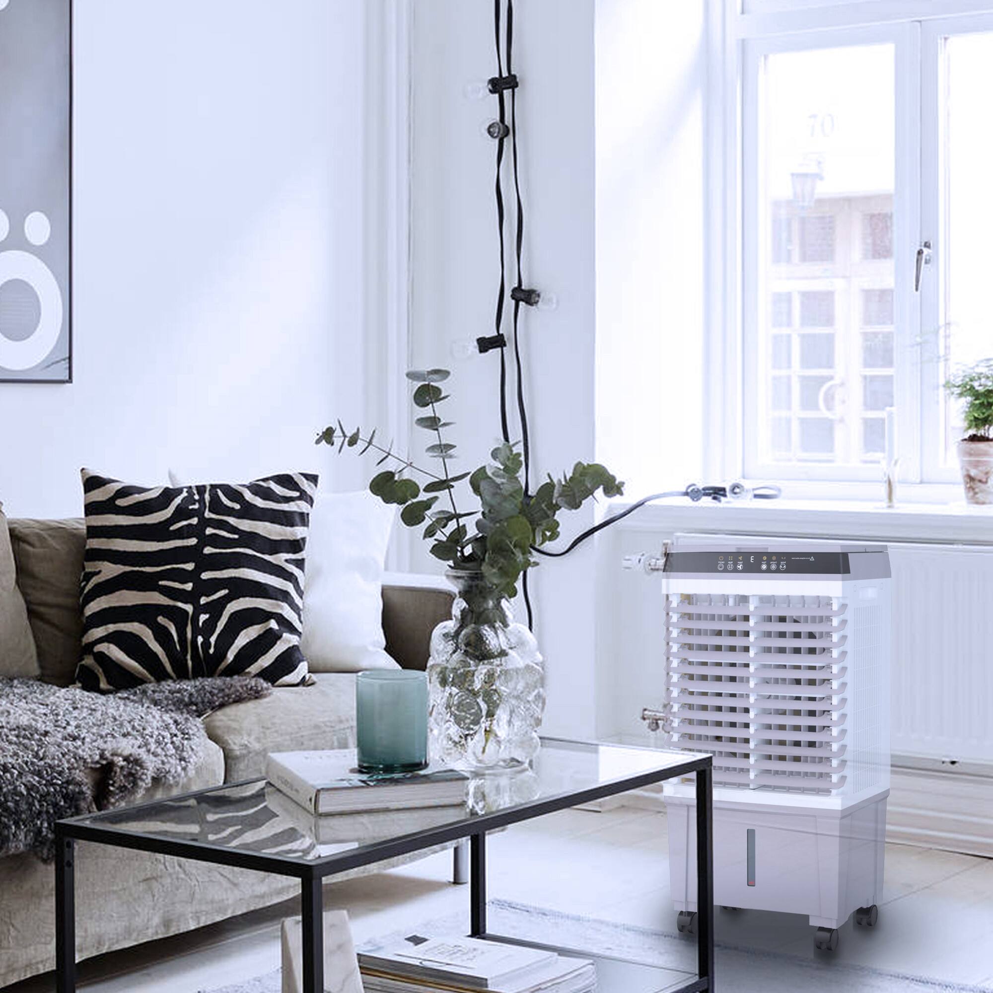 Angle. Parrot Uncle - 3000m³/h Portable Evaporative Air Cooler with Remote, 20L Tank - Grey.