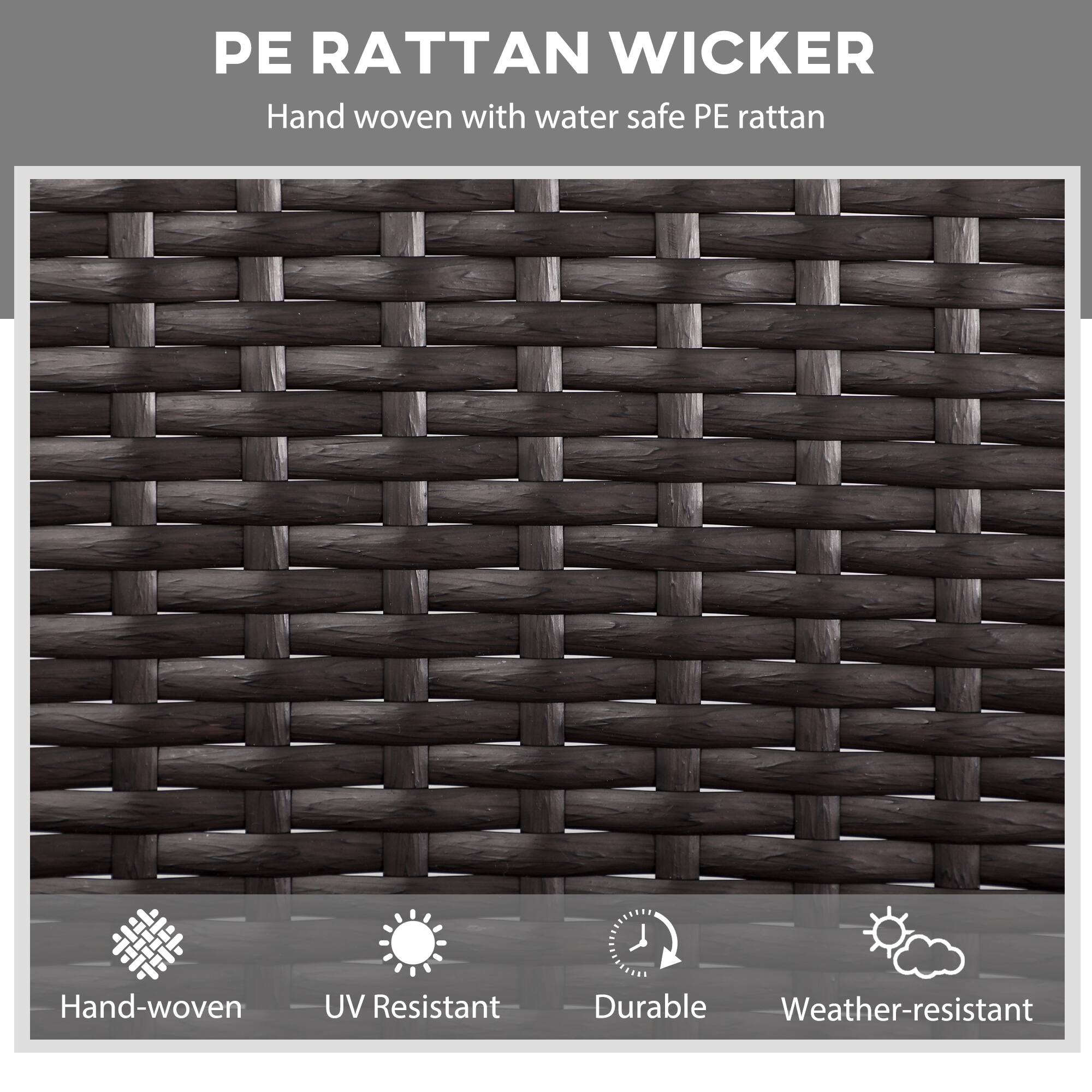 PE RATTAN WICKER  
Hand woven with water safe PE rattan  

- Hand-woven  
- UV Resistant  
- Durable  
- Weather-resistant