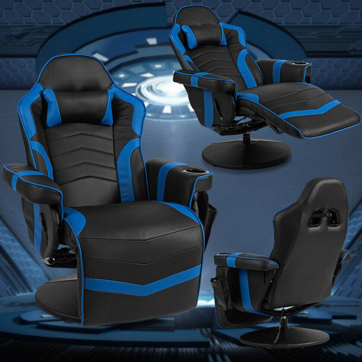 Alt View 5. Ecooso - Ergonomic High Back Massage Gaming Chair Gaming Recliner with Pilloww - Blue.