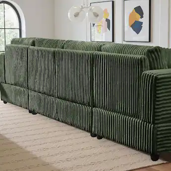 Meqiodas 4 Seater Oversized Modular Sectional Sofa, U Shaped Extra Large Corduroy Couch with Double Chaises Green
