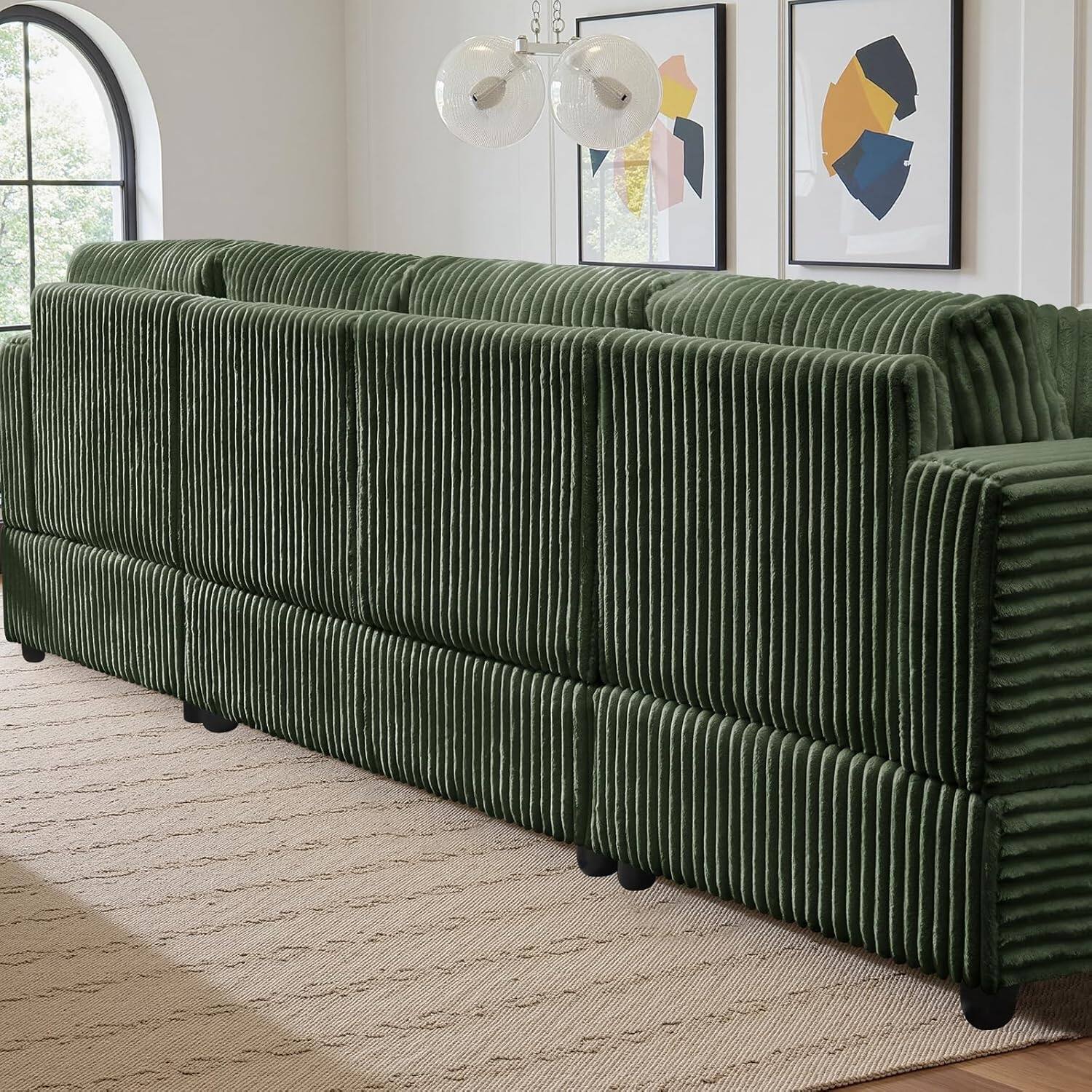 Alt View 6. Meqiodas - 4 Seater Oversized Modular Sectional Sofa, U Shaped Extra Large Corduroy Couch with Double Chaises - Green.