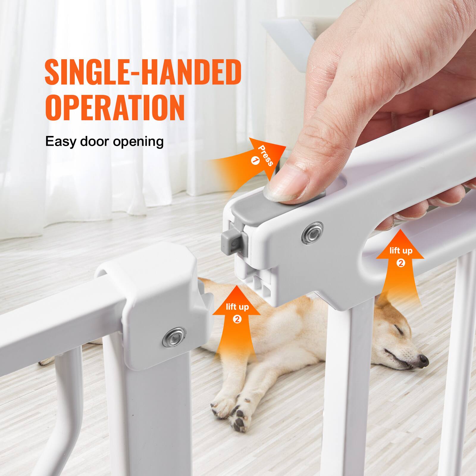 SINGLE-HANDED OPERATION
Easy door opening
1. Press
2. Lift up