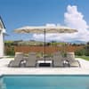 Front. PURPLE LEAF - 13 ft. Patio Market Umbrella with Base Double-Sided Outdoor Table Sun Umbrellas with Crank for Pool Beach Deck Backyard - Beige.