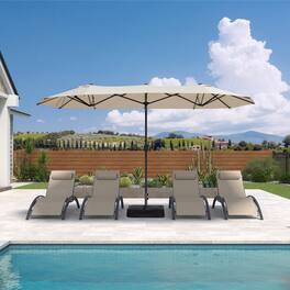 PURPLE LEAF - 13 ft. Patio Market Umbrella with Base Double-Sided Outdoor Table Sun Umbrellas with Crank for Pool Beach Deck Backyard - Beige