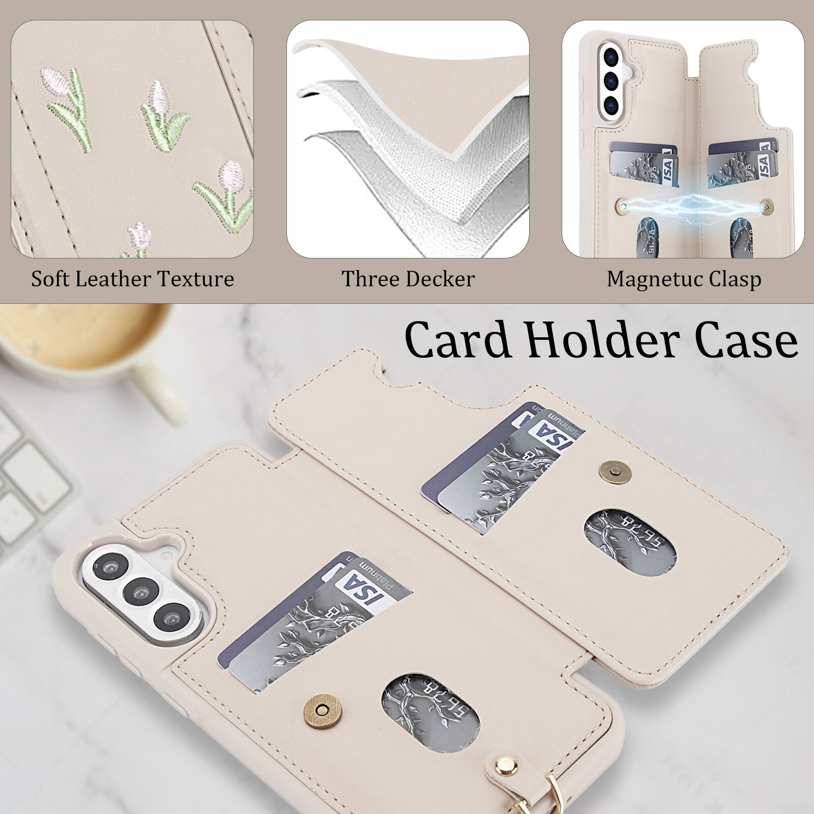 ISA ISA Soft Leather Texture S Three Decker Magnetic Clasp Card Holder Case LC J ISA B u 1 Platinum ISA 95 5 095 95