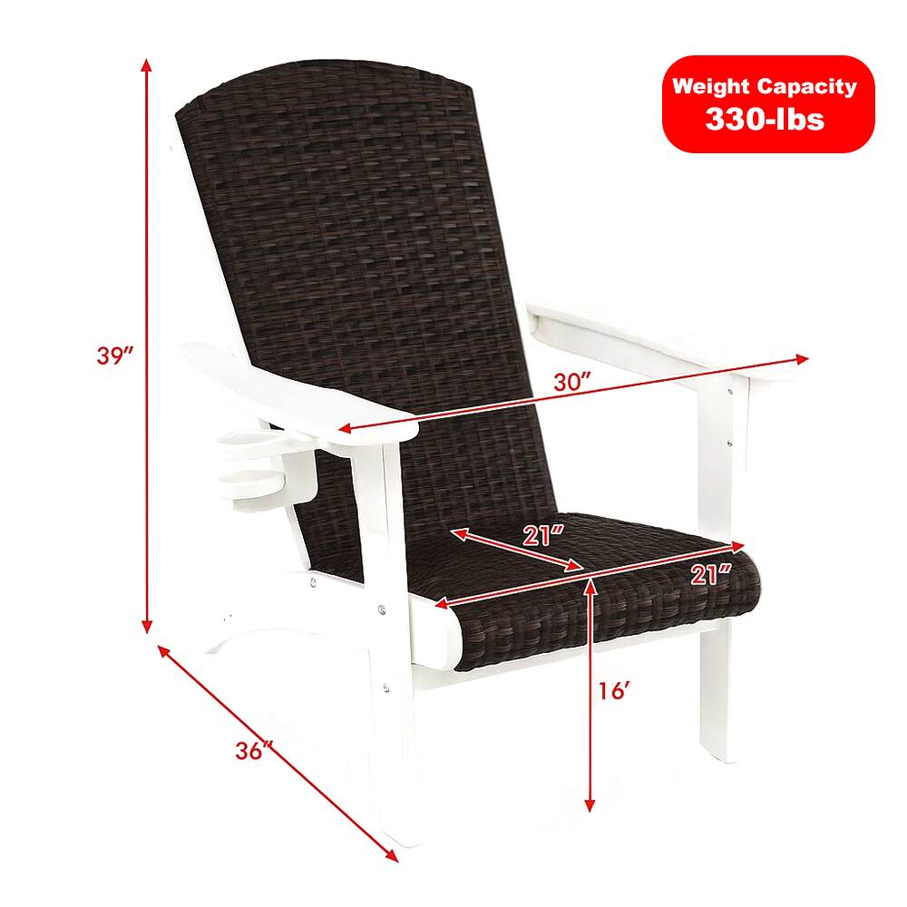 Left. Hivvago - Outdoor Adirondack Chair with Cushioned Rattan Seat and Concealed Cup Holder - White.