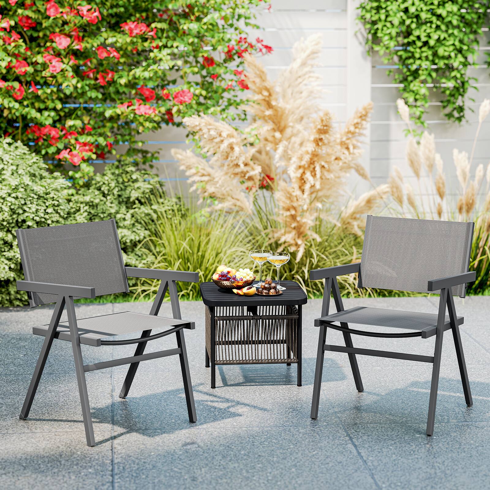 Alt View 3. Gymax - Gymax Patio Chairs Set of 2 w/Breathable Fabric Seat & Tilt Backrest Comfy Armrest - Gray.