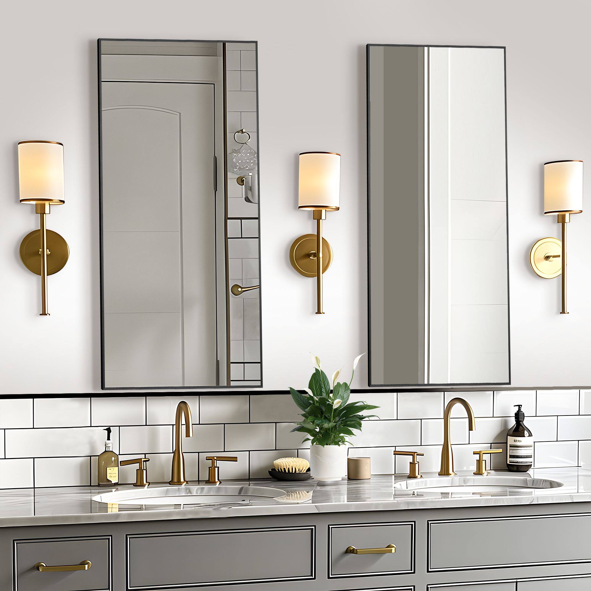 Alt View 2. PexFix - Modern Metal Frame Bathroom Mirror, 22x47 in. Rectangle, Wall-Mounted for Vanity & Powder Room - Black.