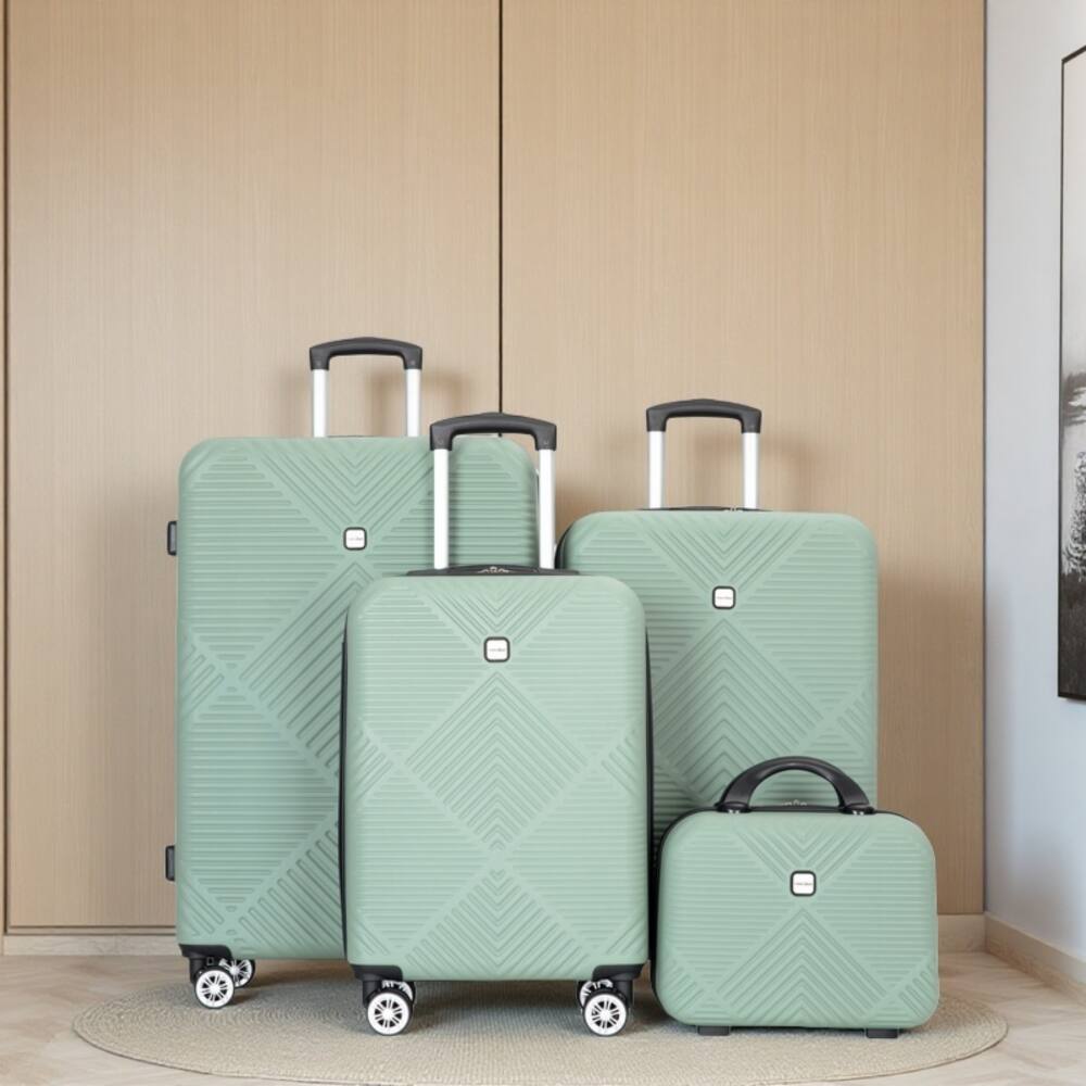 Angle. BreeBe - 4-Piece ABS Lightweight Suitcase Set with 14 Inch Makeup Box and Aircraft Wheels - Olive Green.