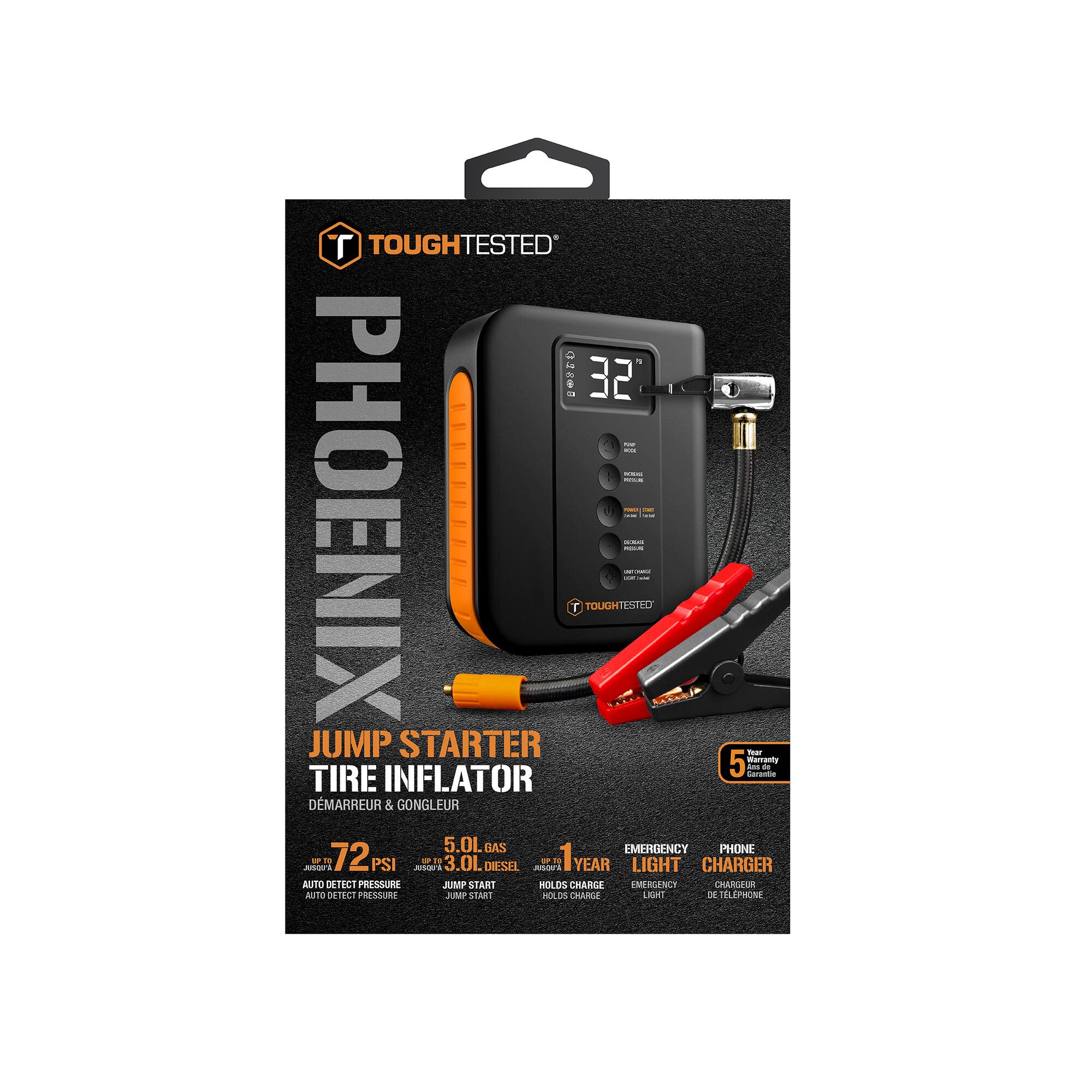 Alt View 17. ToughTested - Phoenix Jump Starter With Powerbank, Tire Inflator and Emergency Roadside Light - Black.