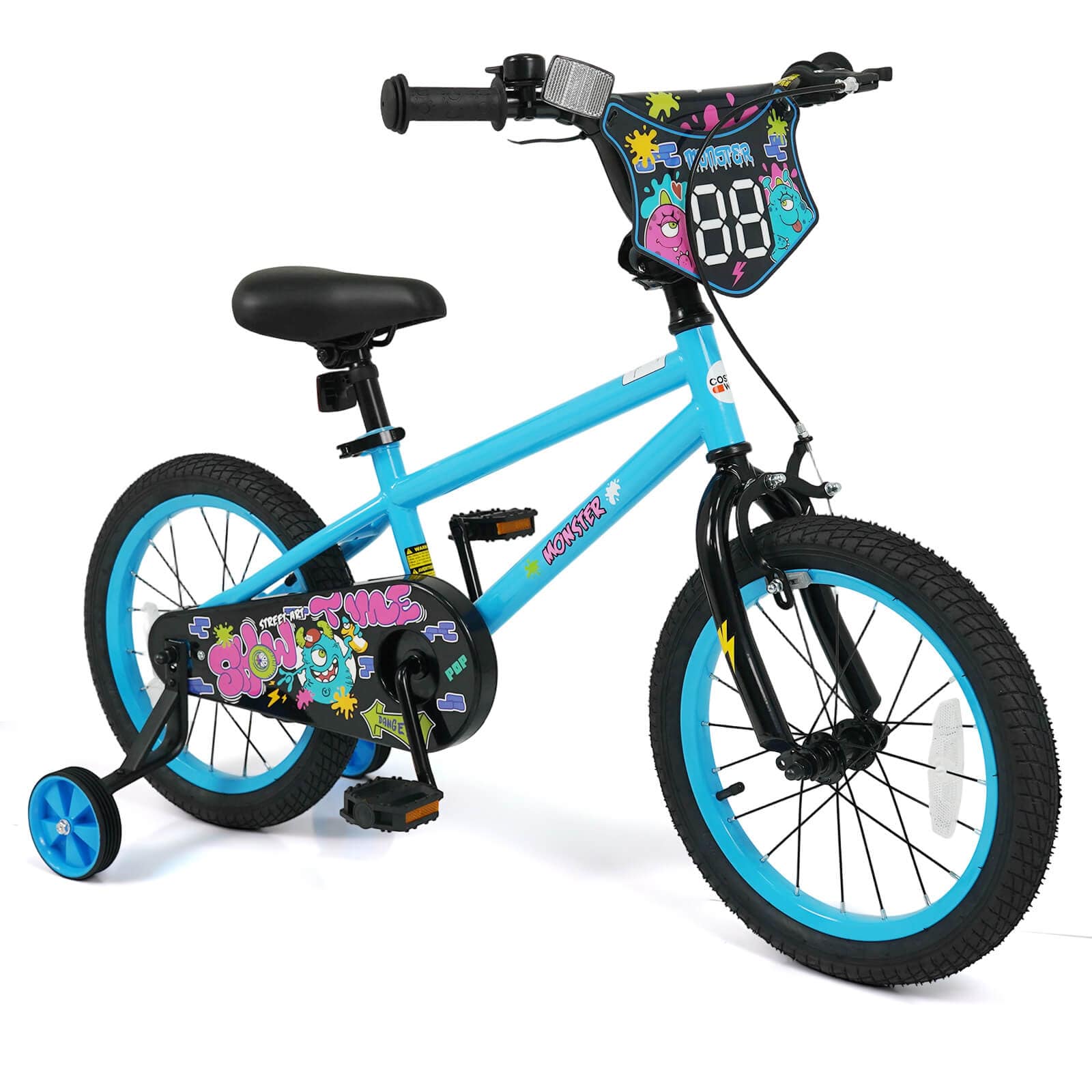 Costway - 16 Inch Kids Bike with Training Wheels, Dual Hand & Coaster Brakes, Adjustable Seat - Navy