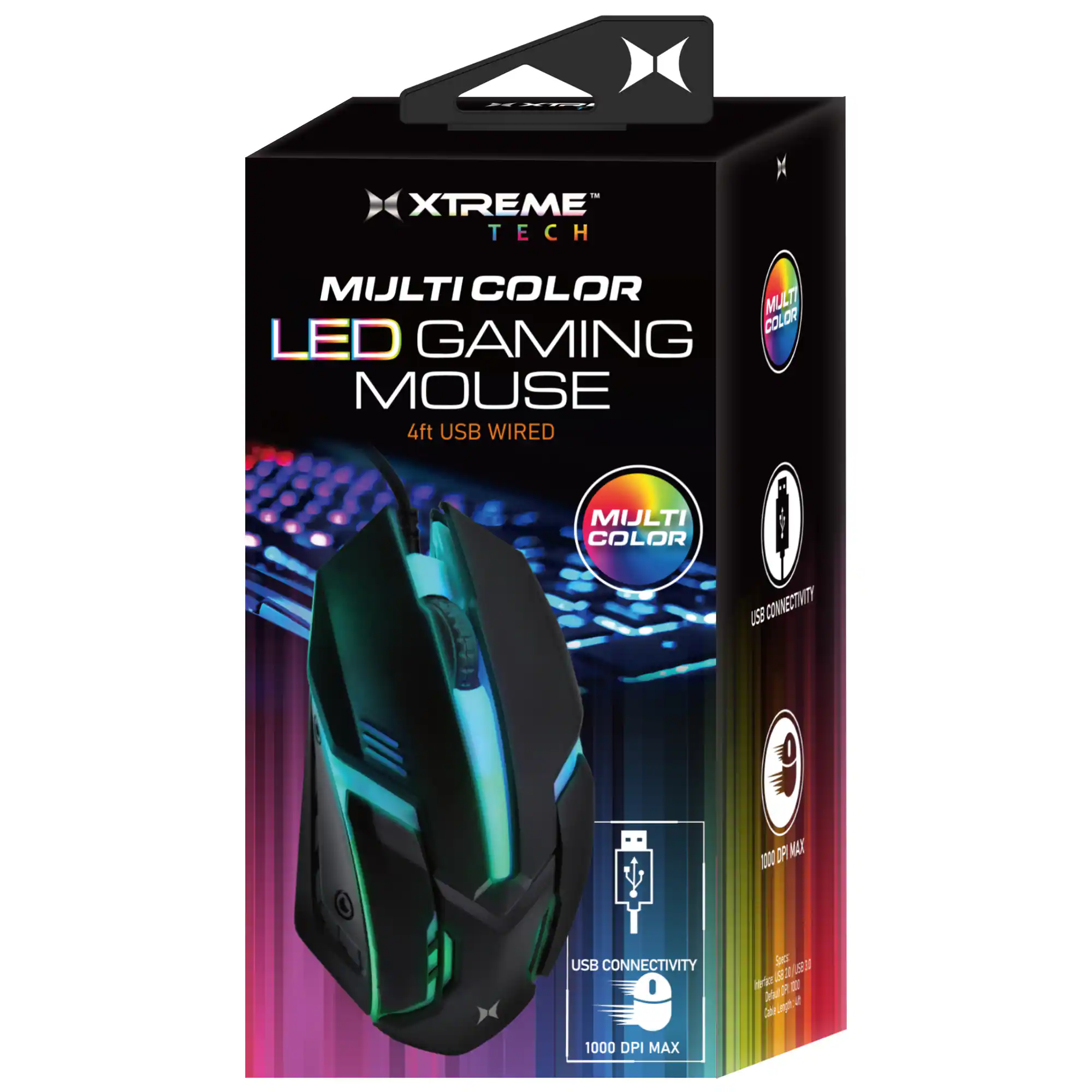 P - XTREME TECH MULTI COLOR LED GAMING MOUSE 4ft USB WIRED MULTI COLOR USB CONNECTIVITY 1000 DPI MAX