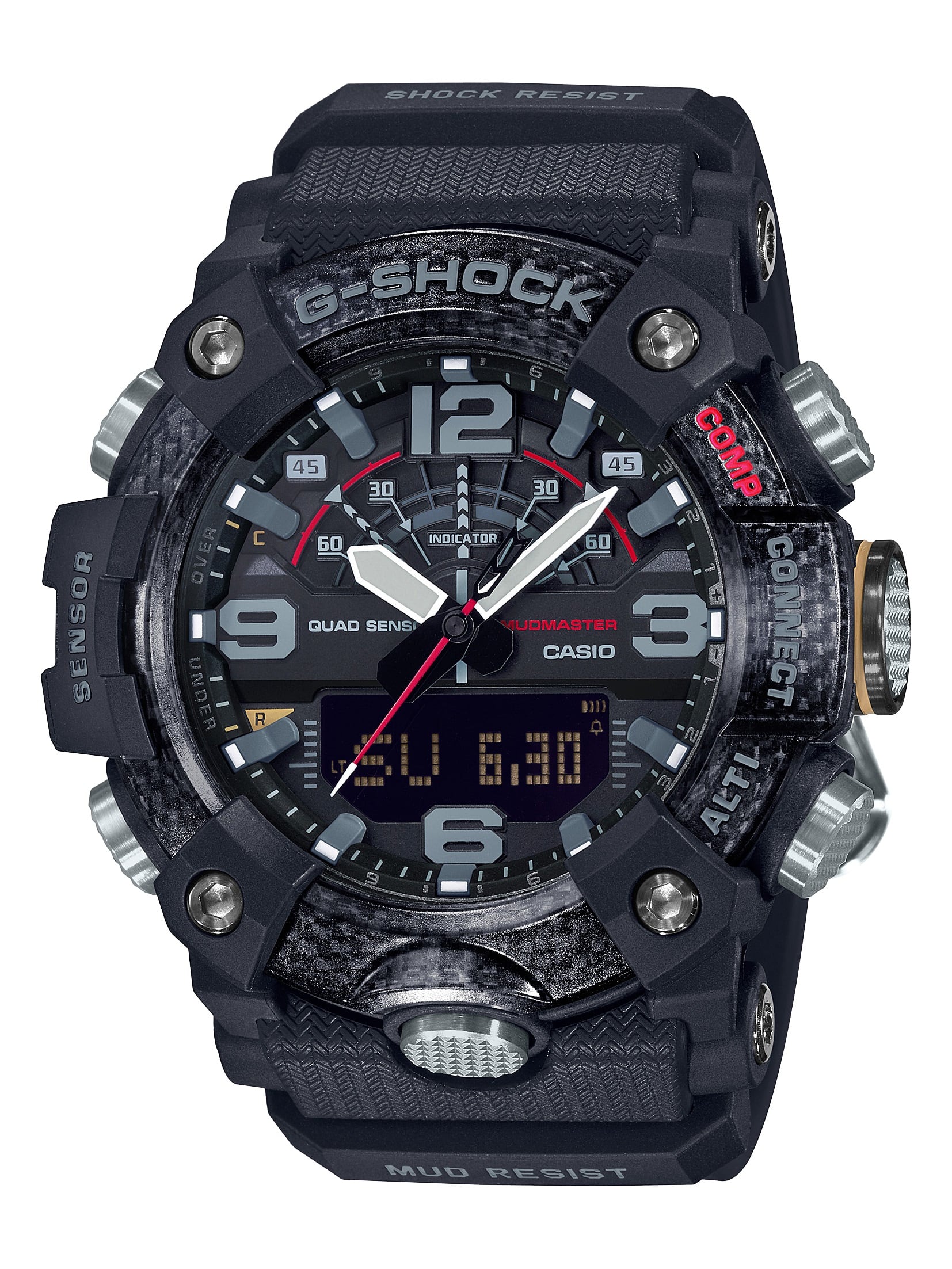 Front. Casio - Men's G-Shock Mudmaster Triple-Sensor Analog-Digital Mobile Link 51mm Watch - Black.