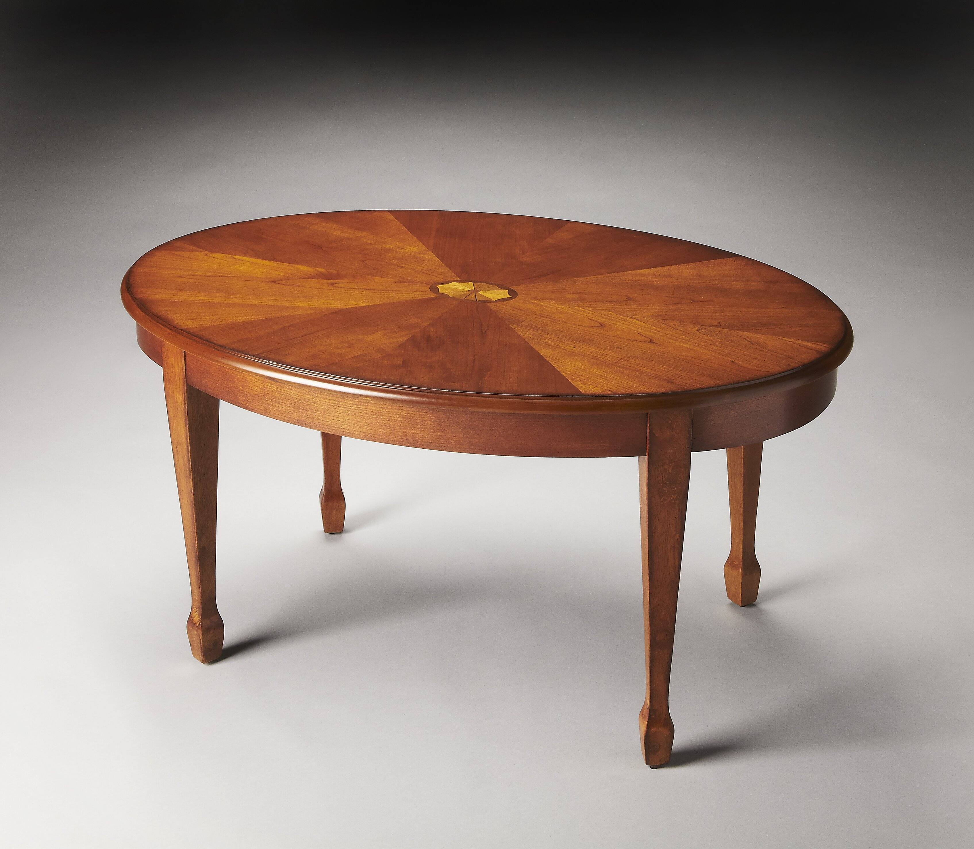 Alt View 2. Butler Specialty - Clayton 38 in. W Oval Wood Coffee Table with Veneer Linen-Fold Inlay - Medium Brown.