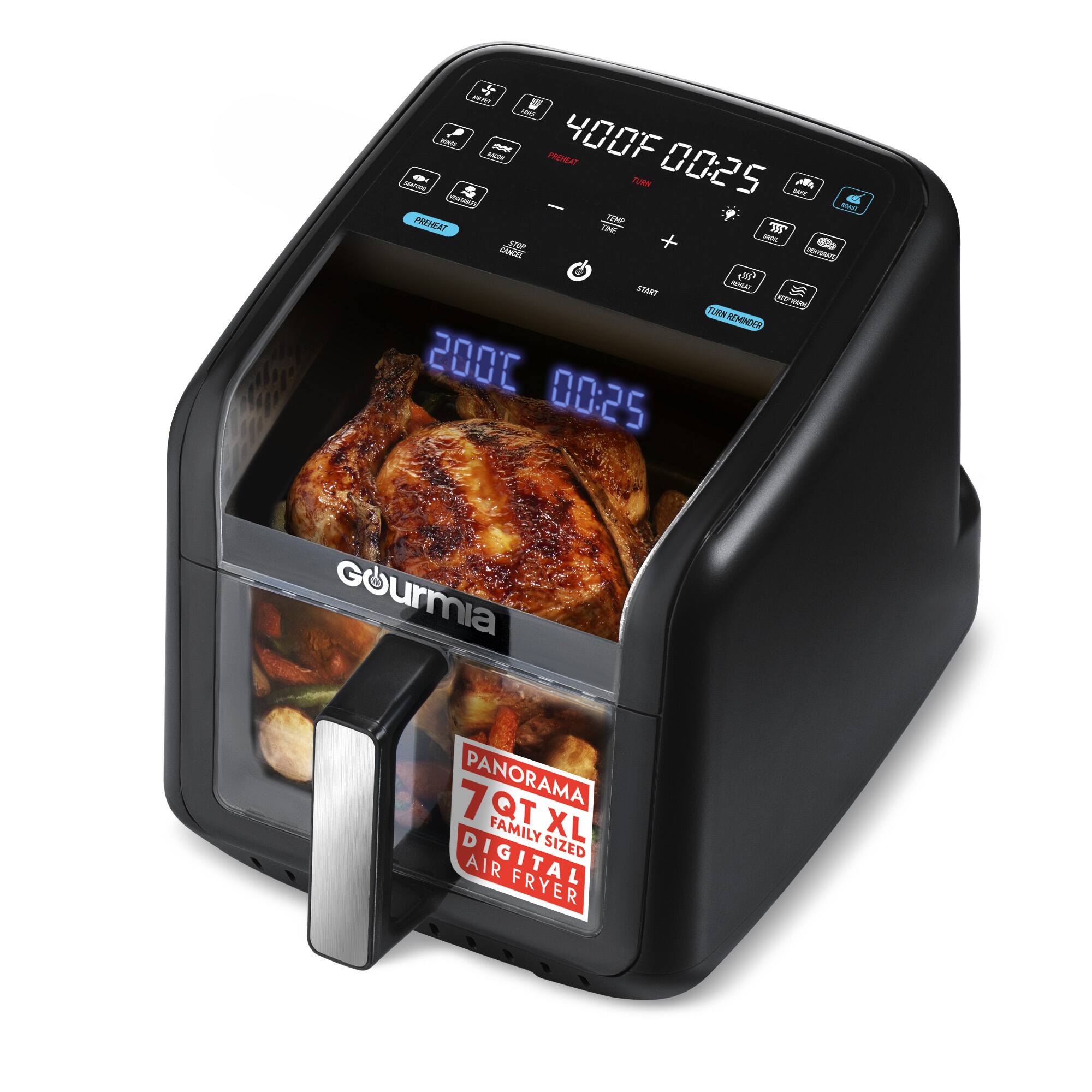 Gourmia - 7 Qt Air Fryer with 3D Holographic Display, Easy-View Window, Interior Light, 12 Presets - Black