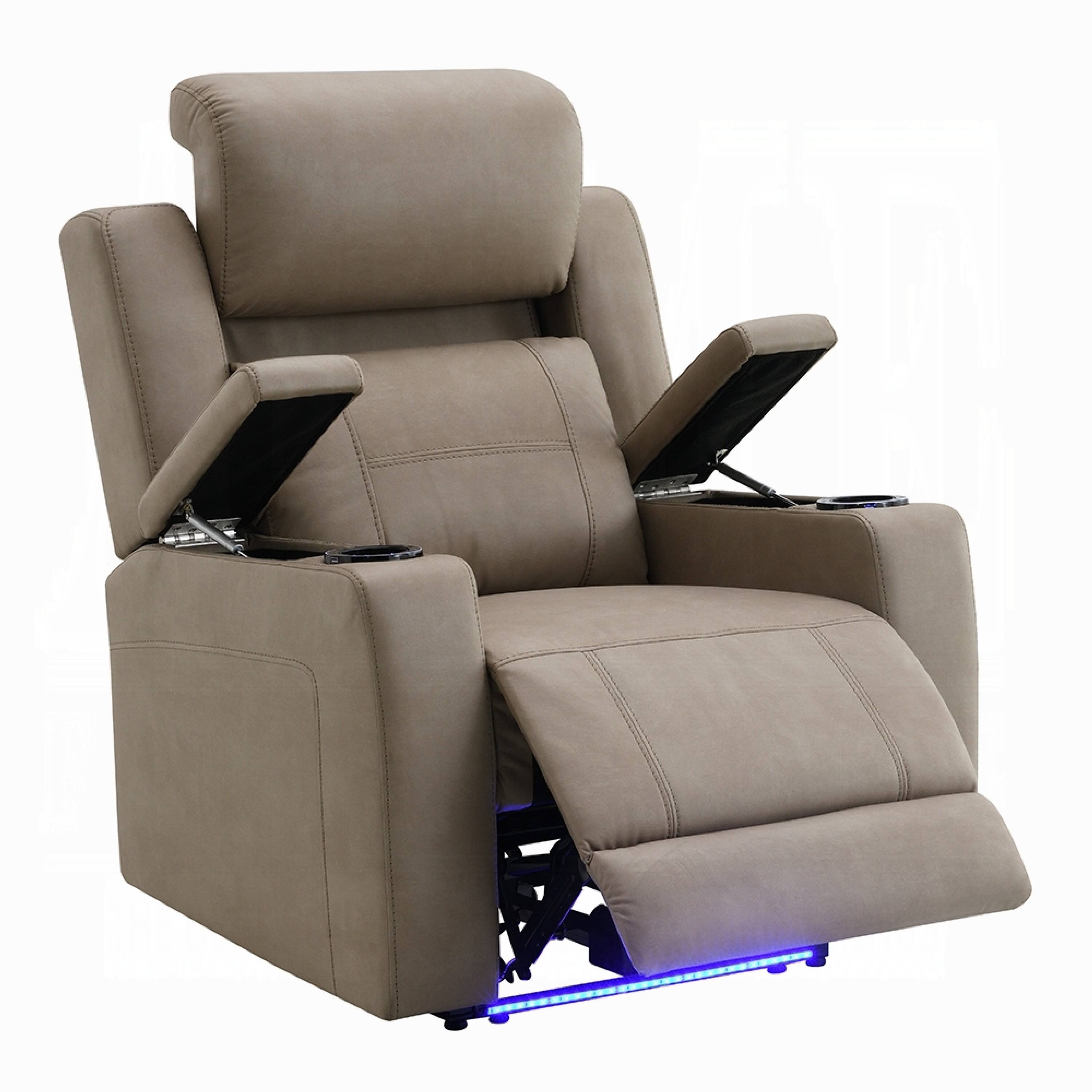 Alt View 1. Manhattan Lane - Jeja Power Motion Recliner Chair with Storage, Faux Camel Leather - Gray.