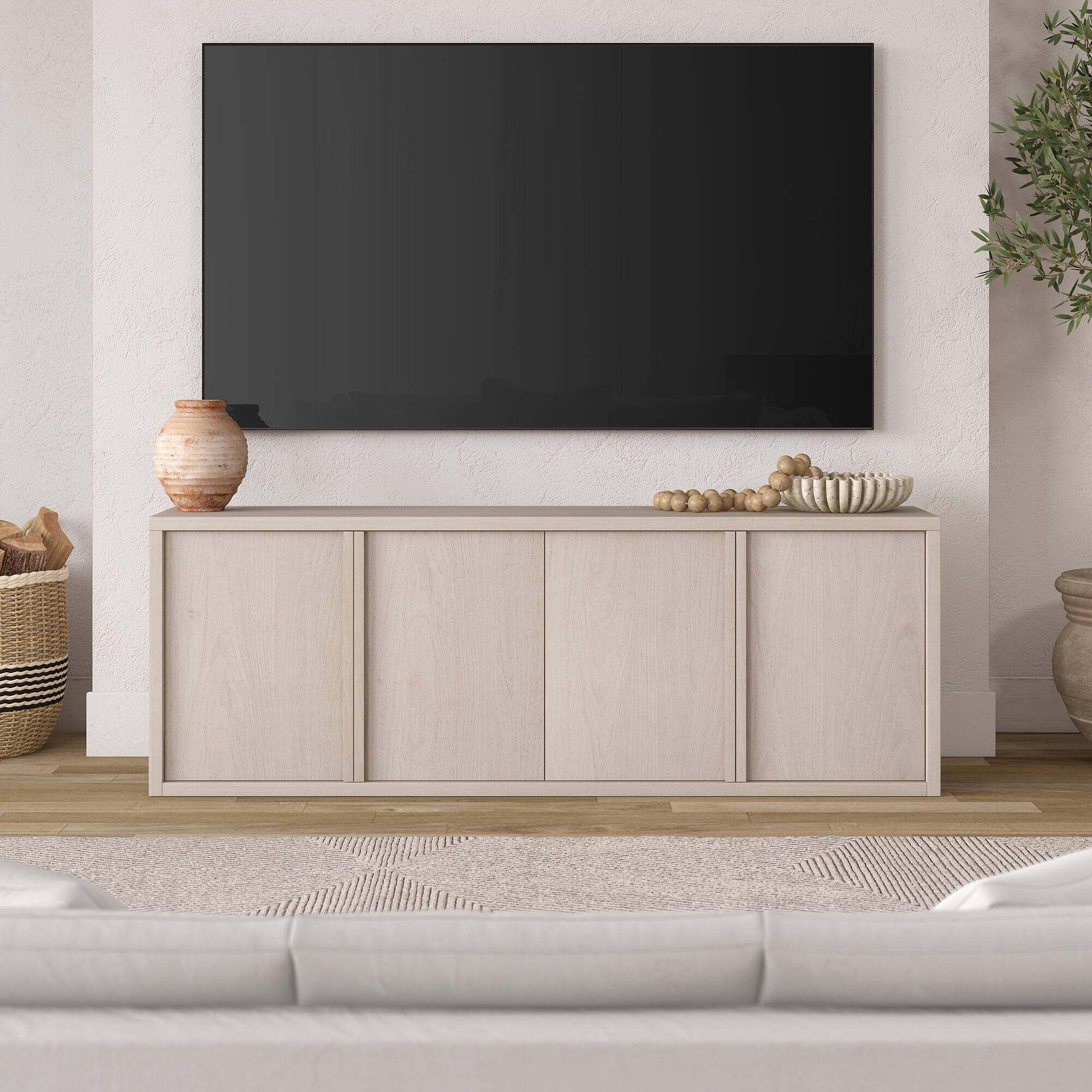 Alt View 2. Hudson&Canal - Savin Rectangular TV Stand for TV's up to 75" in Alder White - Alder White.