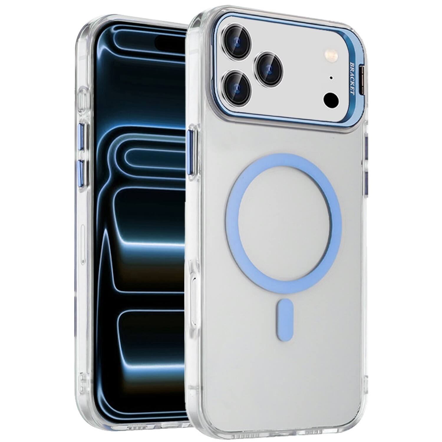 Alt View 7. Equipd - Case for iPhone 18 Pro Max / 17 Pro Max 6.9", MagSafe Compatible, Transparent Shockproof Cover with Camera Bracket Stand - Light Blue.