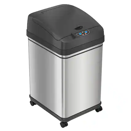Front. iTouchless - 8 Gallon Stainless Steel Sensor Kitchen Trash Can with Pet-Proof Lid, Wheels, and AbsorbX Odor Filter - Silver.