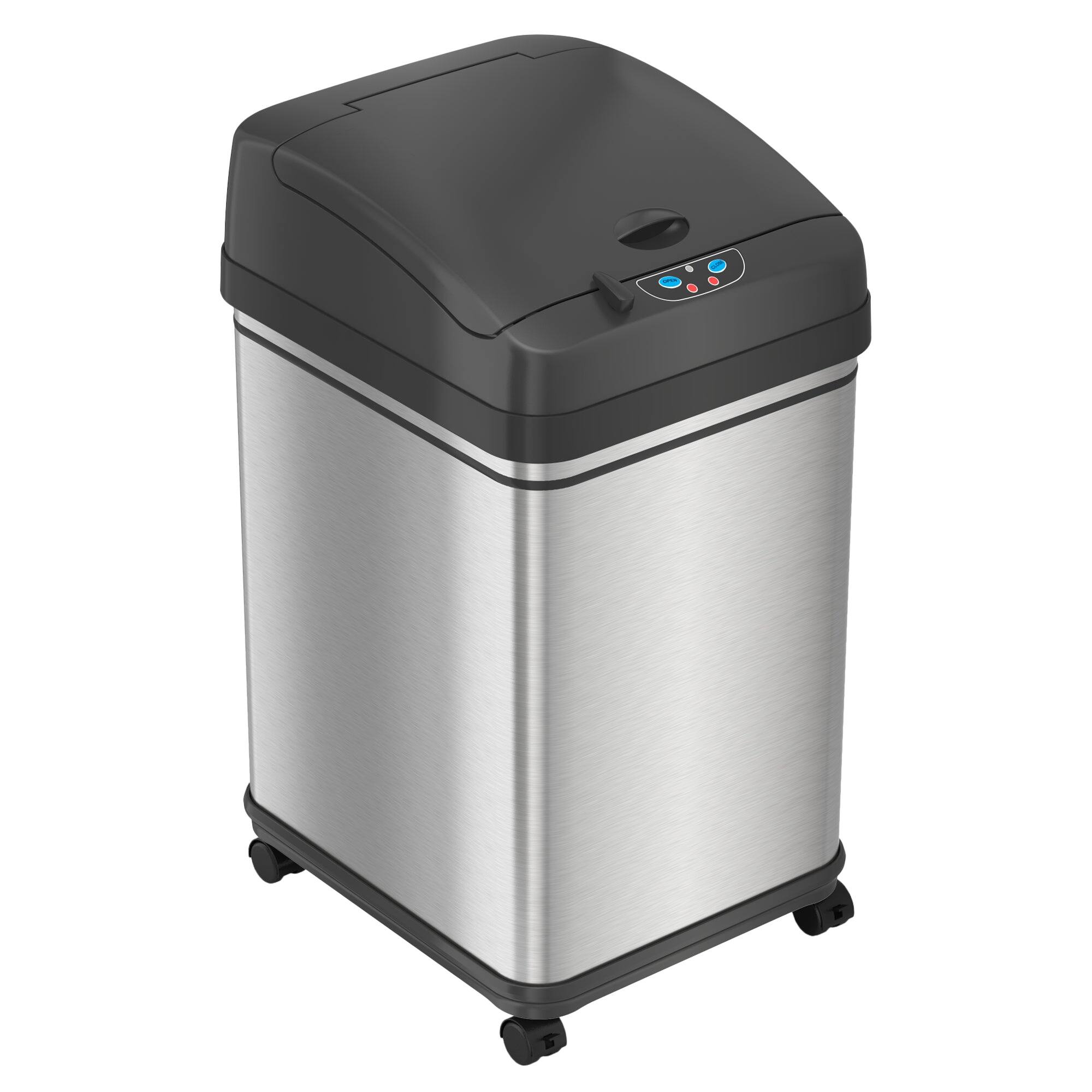 iTouchless - 8 Gallon Stainless Steel Sensor Kitchen Trash Can with Pet-Proof Lid, Wheels, and AbsorbX Odor Filter - Silver
