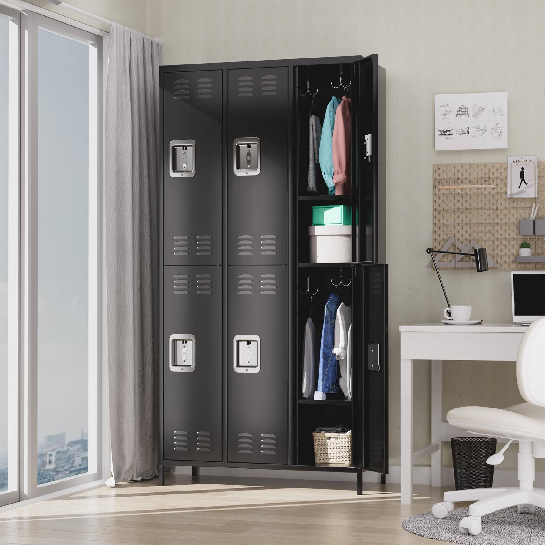 Angle. GARVEE - 6 Doors Metal Lockers Tall Metal Office Storage Cabinet with 18 Hooks and 6 Shelves for Home Office Gym School - Black.