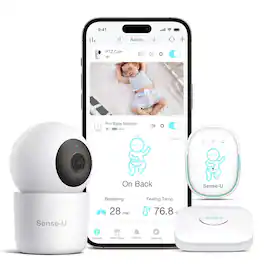 Sense-U - Pro Baby Monitor (Long Range) + 2K PTZ Camera - Track Abdominal Movement with 2K Video - White