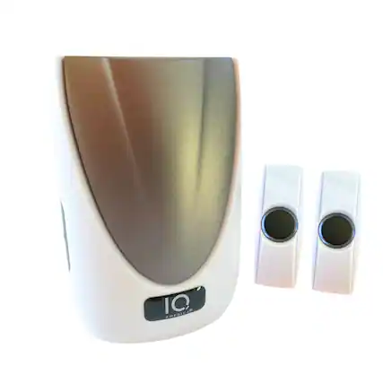 Front. IQ America - Battery Powered Wireless Portable Door Bell Chime Kit, 6 Chime Tones, 4 Volume Levels, 2 Buttons - White.