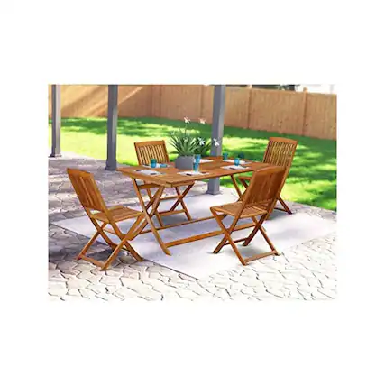 Front. East West Furniture - AECM7CANA - 7 Piece Superior Bistro Table Set - Attractive Outdoor Patio Table with 6 Folding Patio ArmChairs- Natural - Natural Oil.
