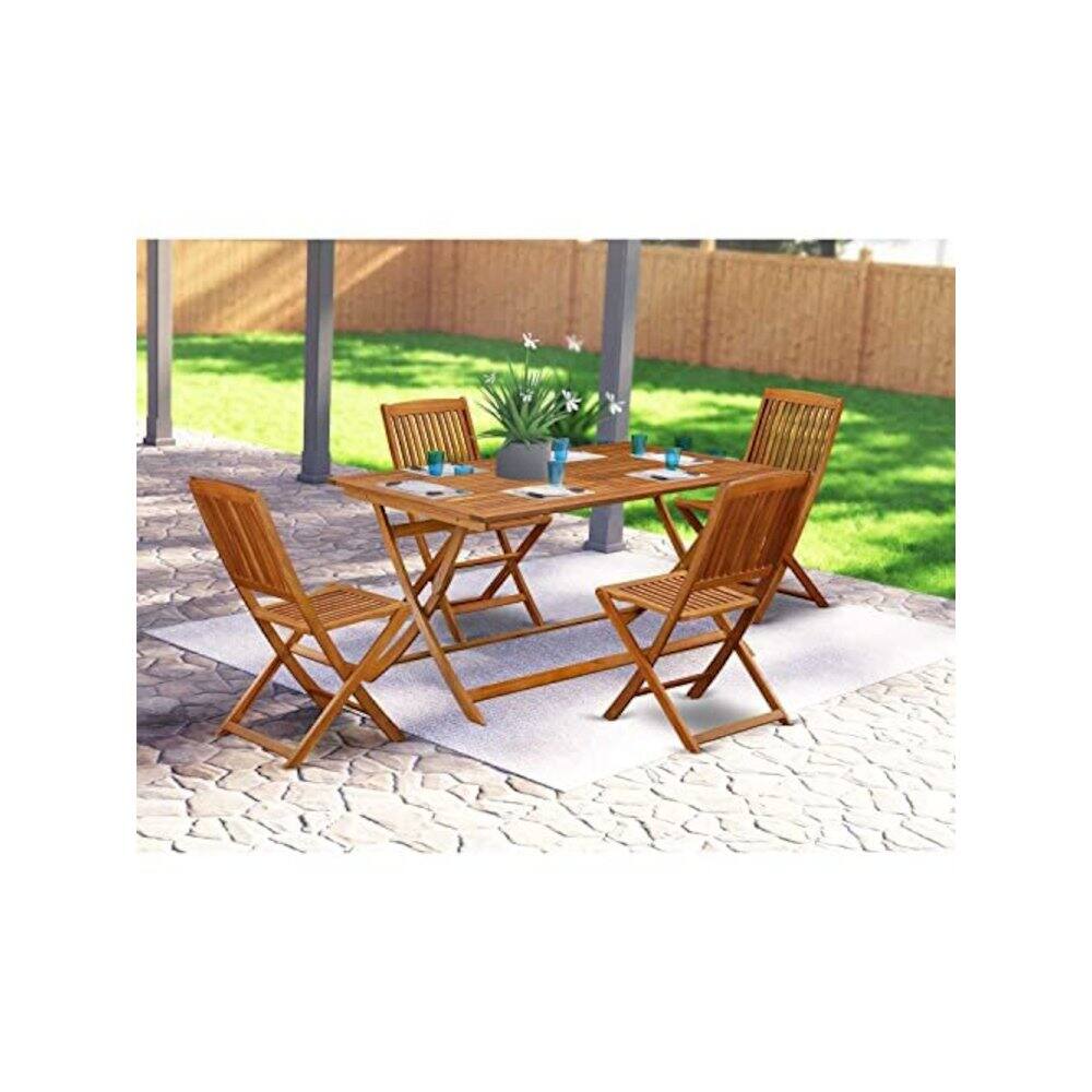Front. East West Furniture - AECM7CANA - 7 Piece Superior Bistro Table Set - Attractive Outdoor Patio Table with 6 Folding Patio ArmChairs- Natural - Natural Oil.