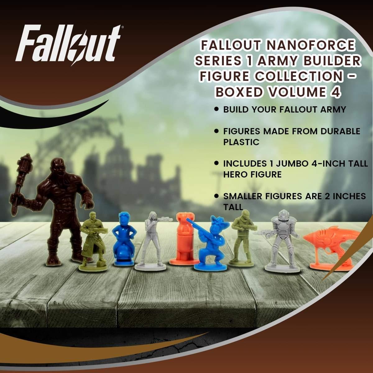 Fallout

FALLOUT NANOFORCE SERIES 1 ARMY BUILDER FIGURE COLLECTION - BOXED VOLUME 4

- BUILD YOUR FALLOUT ARMY
- FIGURES MADE FROM DURABLE PLASTIC
- INCLUDES 1 JUMBO 4-INCH TALL HERO FIGURE
- SMALLER FIGURES ARE 2 INCHES TALL
