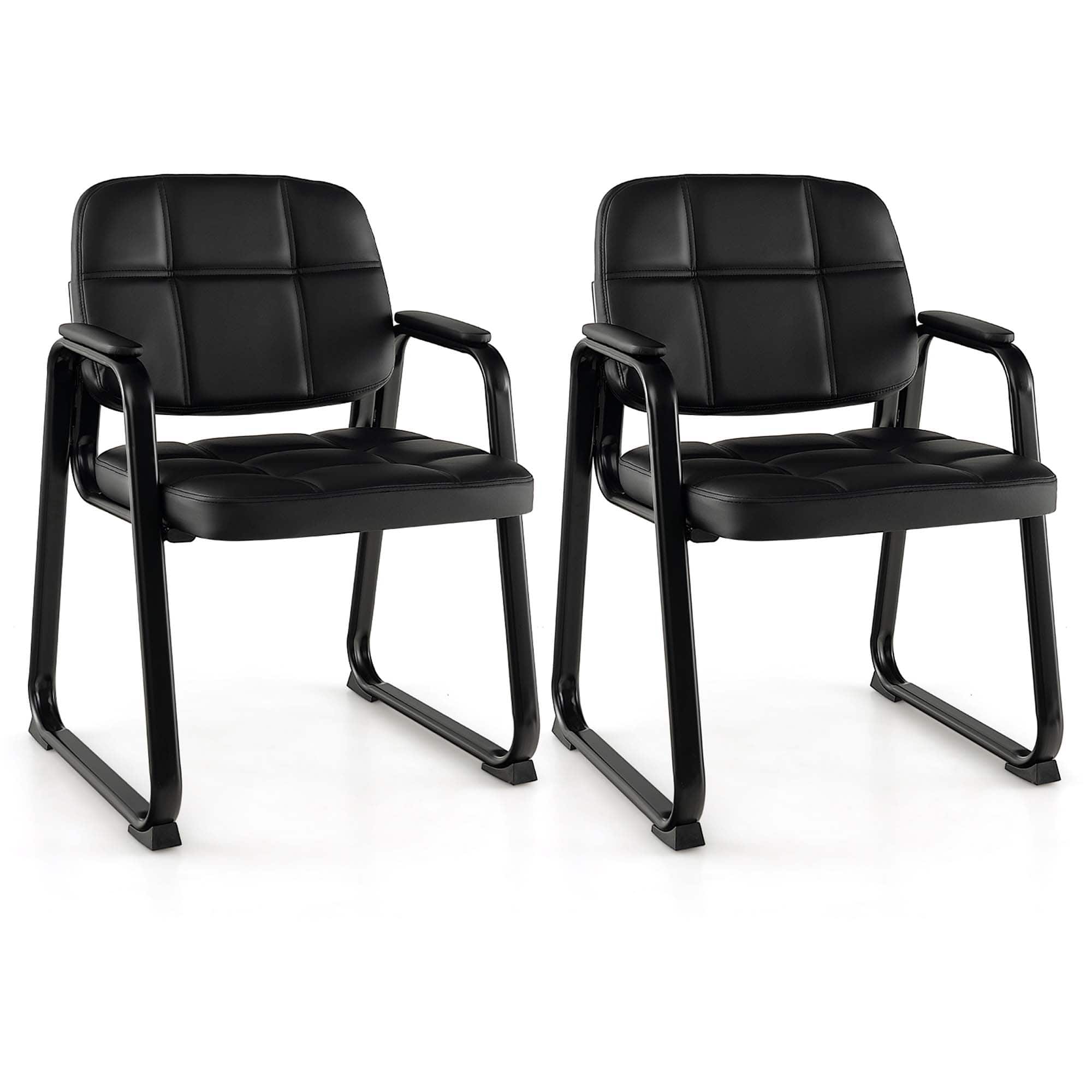 Costway - Waiting Room Chair Set of 2 Upholstered Guest Conference Chair with Armrest - Black