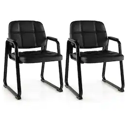 Costway - Waiting Room Chair Set of 2 Upholstered Guest Conference Chair with Armrest - Black