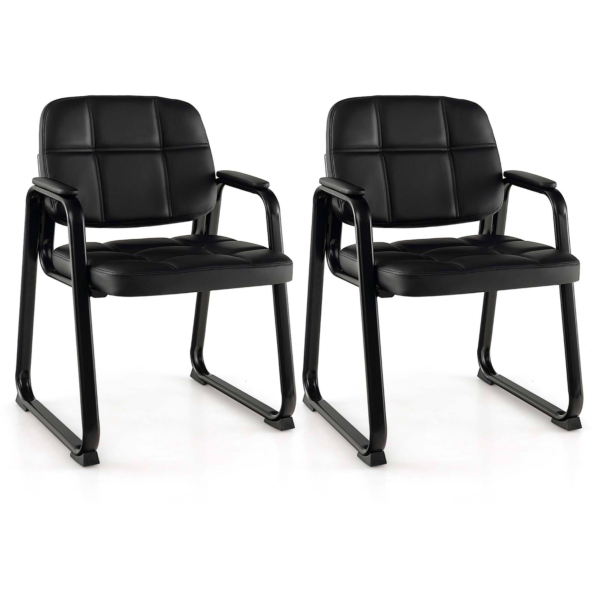 Front. Costway - Costway Waiting Room Chair Set of 2 Upholstered Guest Conference Chair with Armrest - Black.
