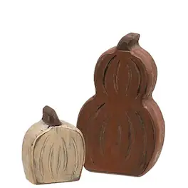 BreeBe - 2/Set Carved Wooden Pumpkin & Gourd Sitter - Orange, Off-White