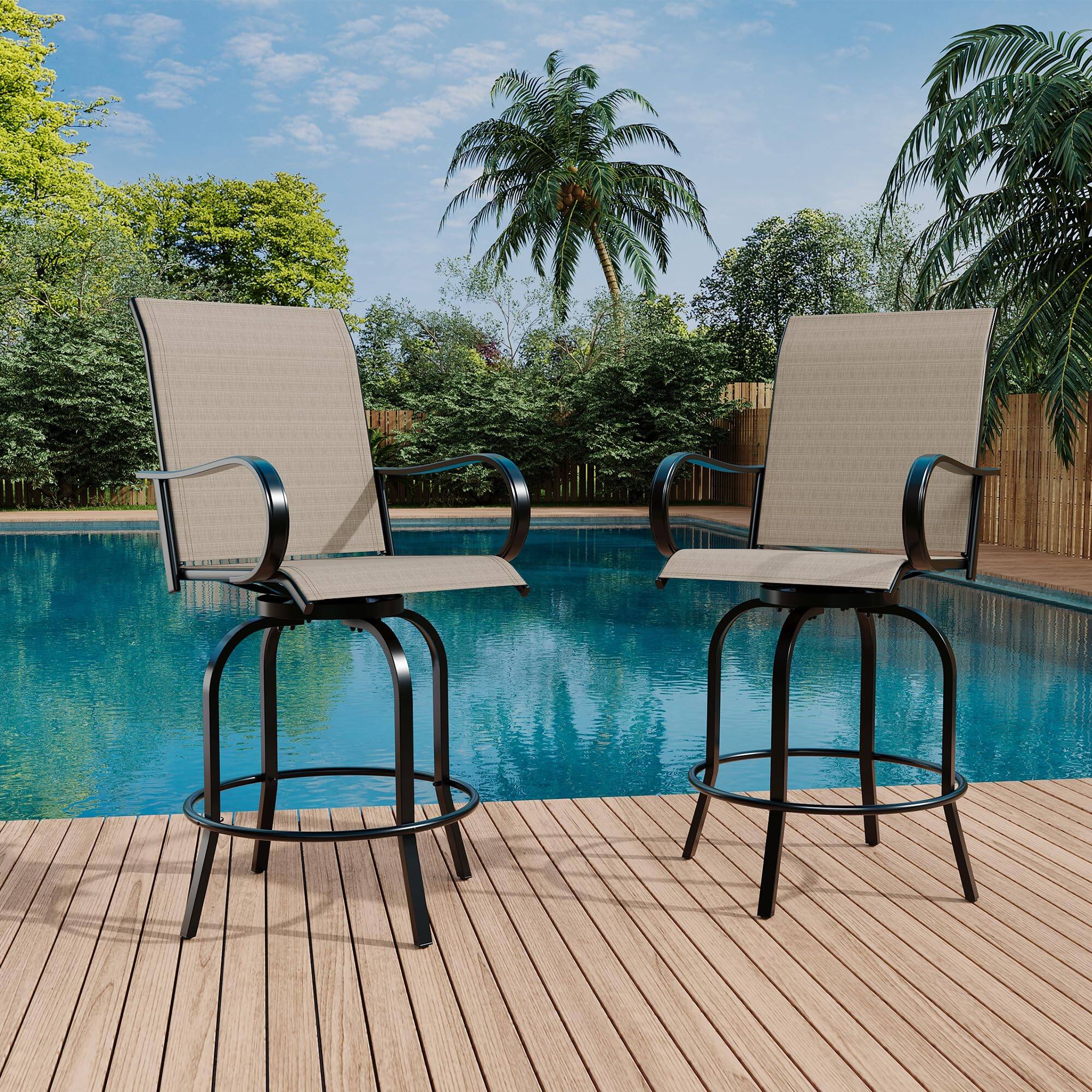 Left. Homhougo - Outdoor Swivel Bar Stools Set of 2, Patio Swivel Bar Stools Chair - Brown.
