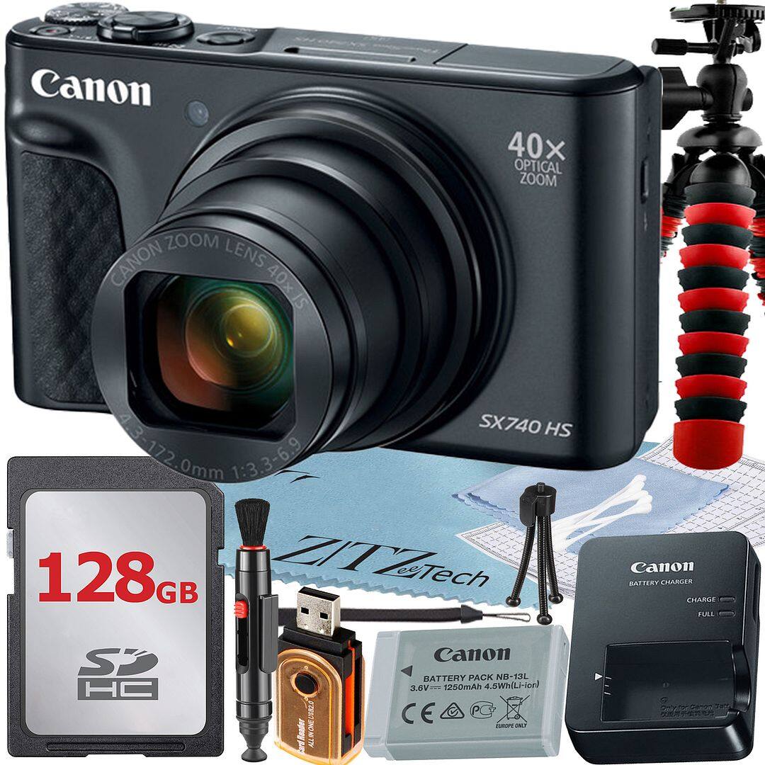 Canon - PowerShot SX740 HS Digital Camera with 128GB Card + ZeeTech Basic Bundle (International Version) - Black