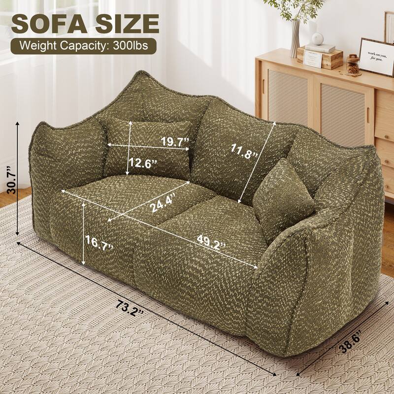 SOFA SIZE  
Weight Capacity: 300lbs  

- 30.7"  
- 19.7"  
- 11.8"  
- 12.6"  
- 24.4"  
- 16.7"  
- 49.2"  
- 73.2"  
- 38.6"