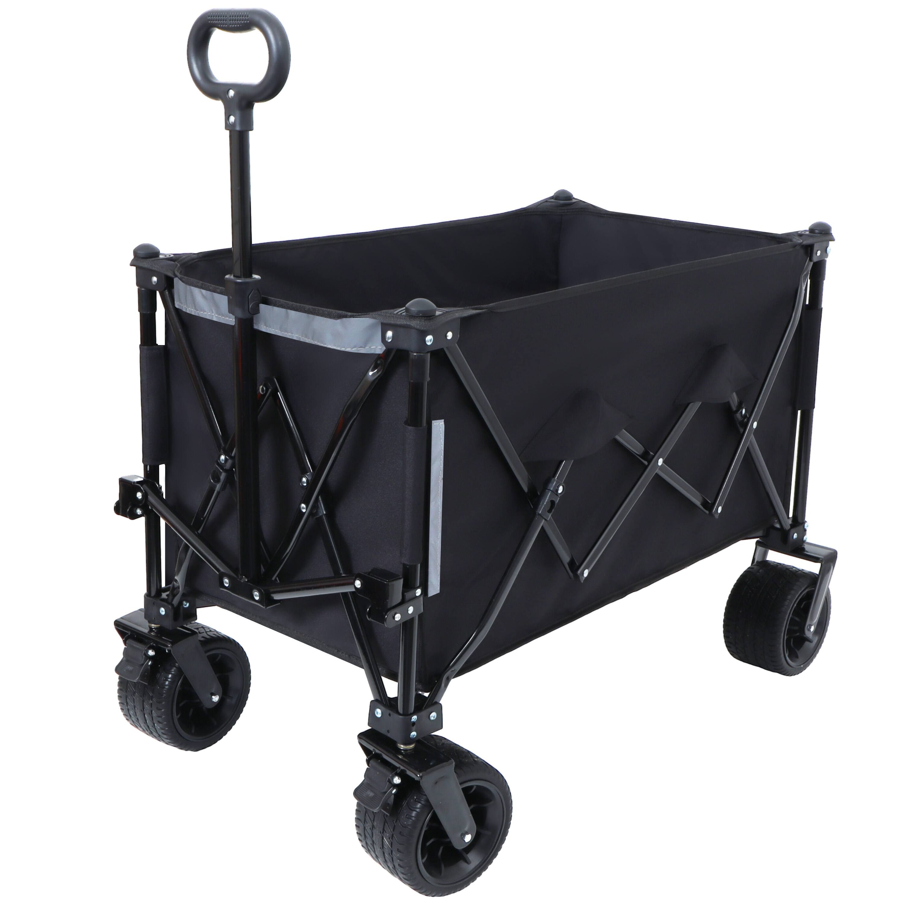 Left. APRILSOUL - Foldable Garden Cart with Heavy-Duty Wheels and 480lbs Load Capacity Portable Utility Wagon for Camping Sports black - Black.