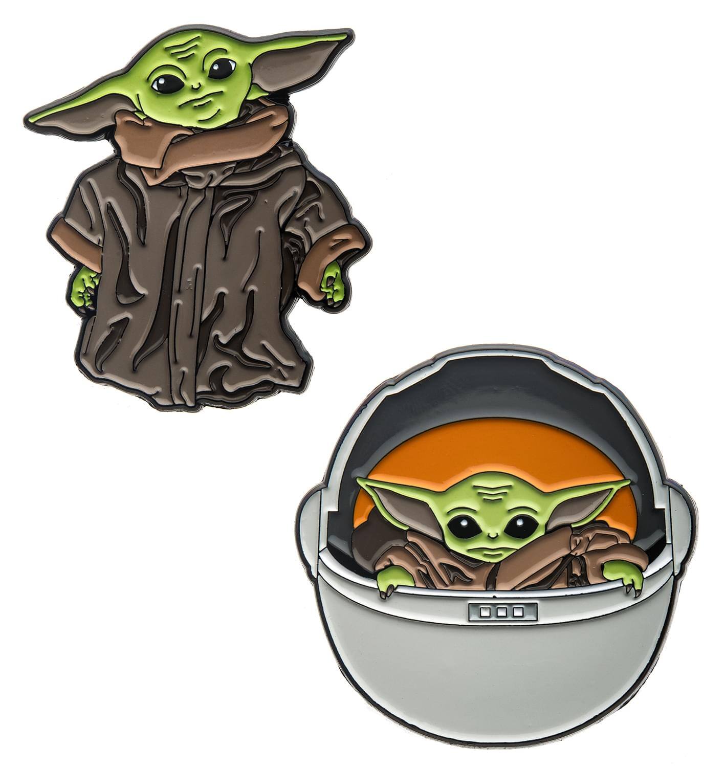 Front. Star Wars - Star Wars: The Mandalorian, The Child "Baby Yoda" Enamel Pin Bundle | Set of 2 - Assorted.