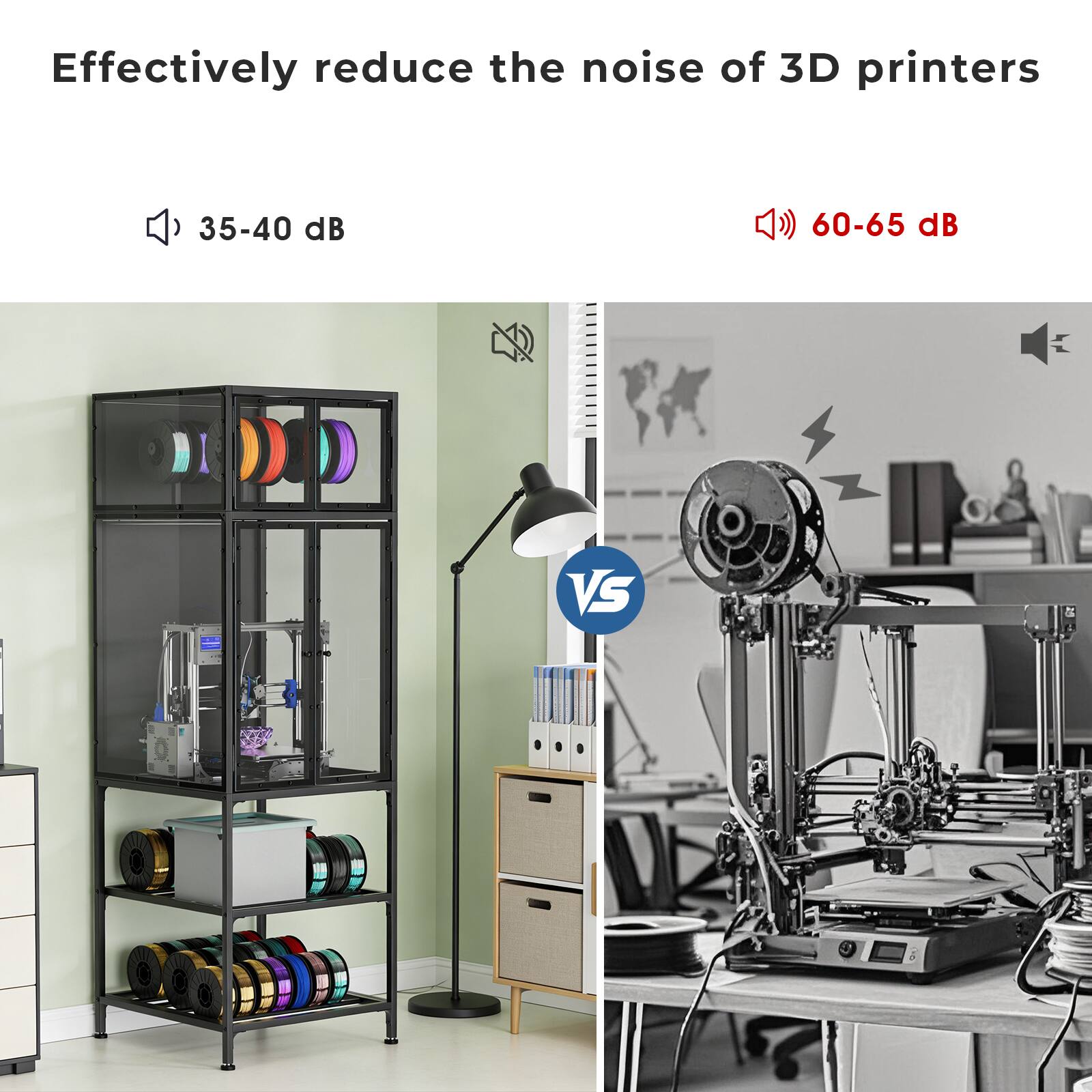 Effectively reduce the noise of 3D printers

35-40 dB

60-65 dB

VS