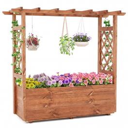 Gymax - Wooden Raised Garden Bed/ Lattice Trellises Hanging Roof Drainage Indoor Outdoor - Orange
