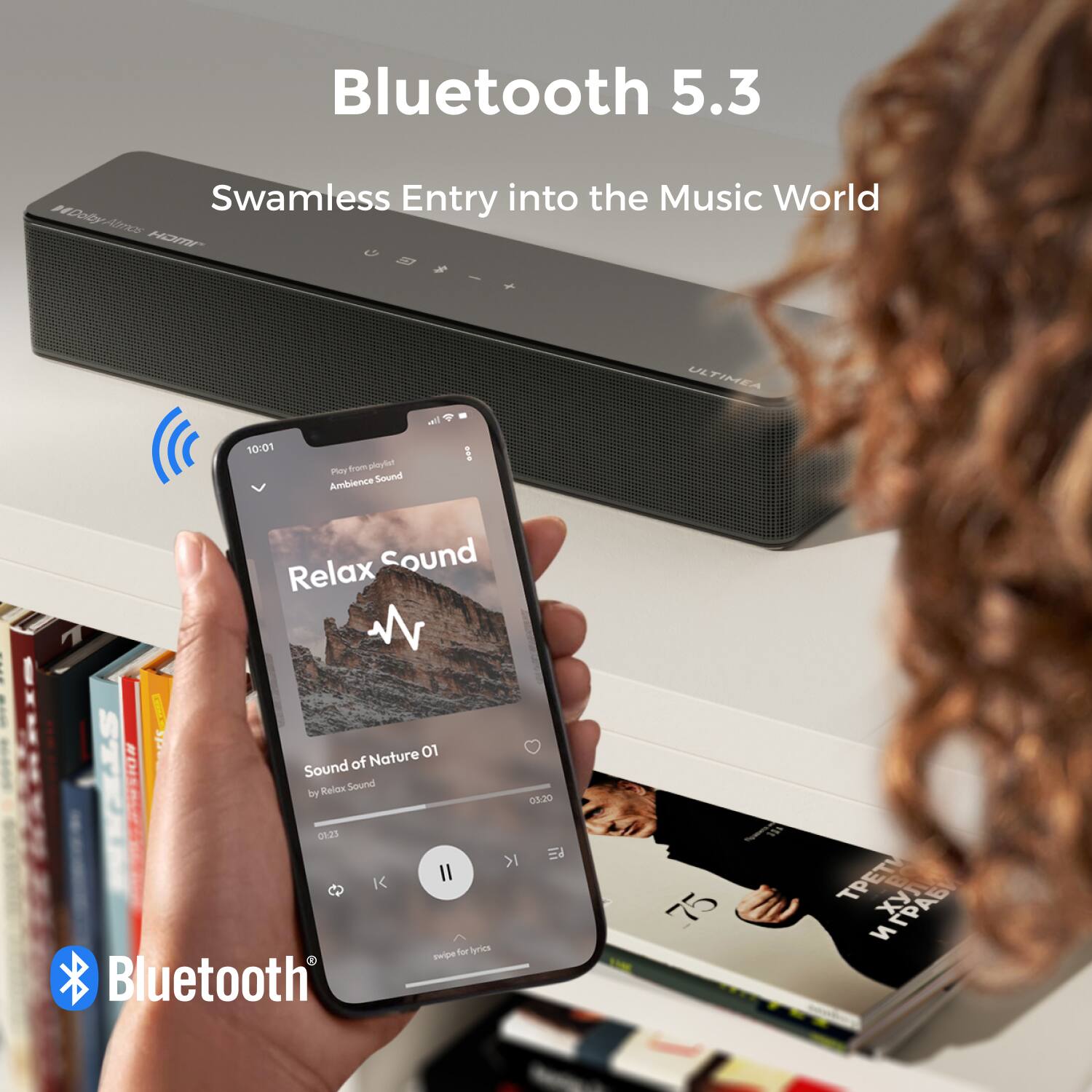 Bluetooth 5.3  
Swamless Entry into the Music World  

Bluetooth 5.3  
Swamless Entry into the Music World  

Relax Sound  
Sound of Nature 01  
by Relax Sound  
01:25  

Swipe for Lyrics  

Bluetooth