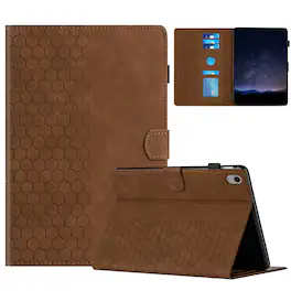 Dteck - Embossed Folio Case for Apple iPad (A16) 11" 2025 / iPad 11th/10th Gen,Faux Leather Card Slots Stand Shockproof Cover - Brown