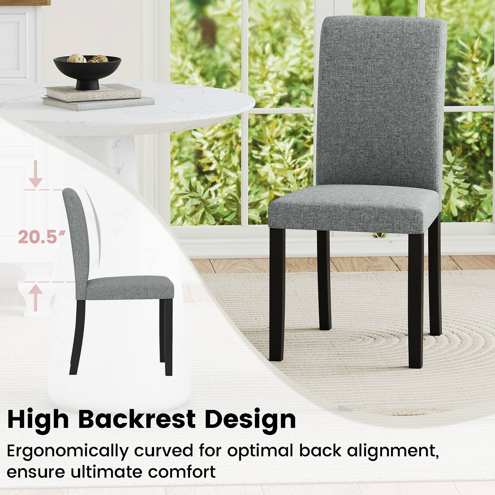 High Backrest Design  
20.5"  
Ergonomically curved for optimal back alignment, ensure ultimate comfort