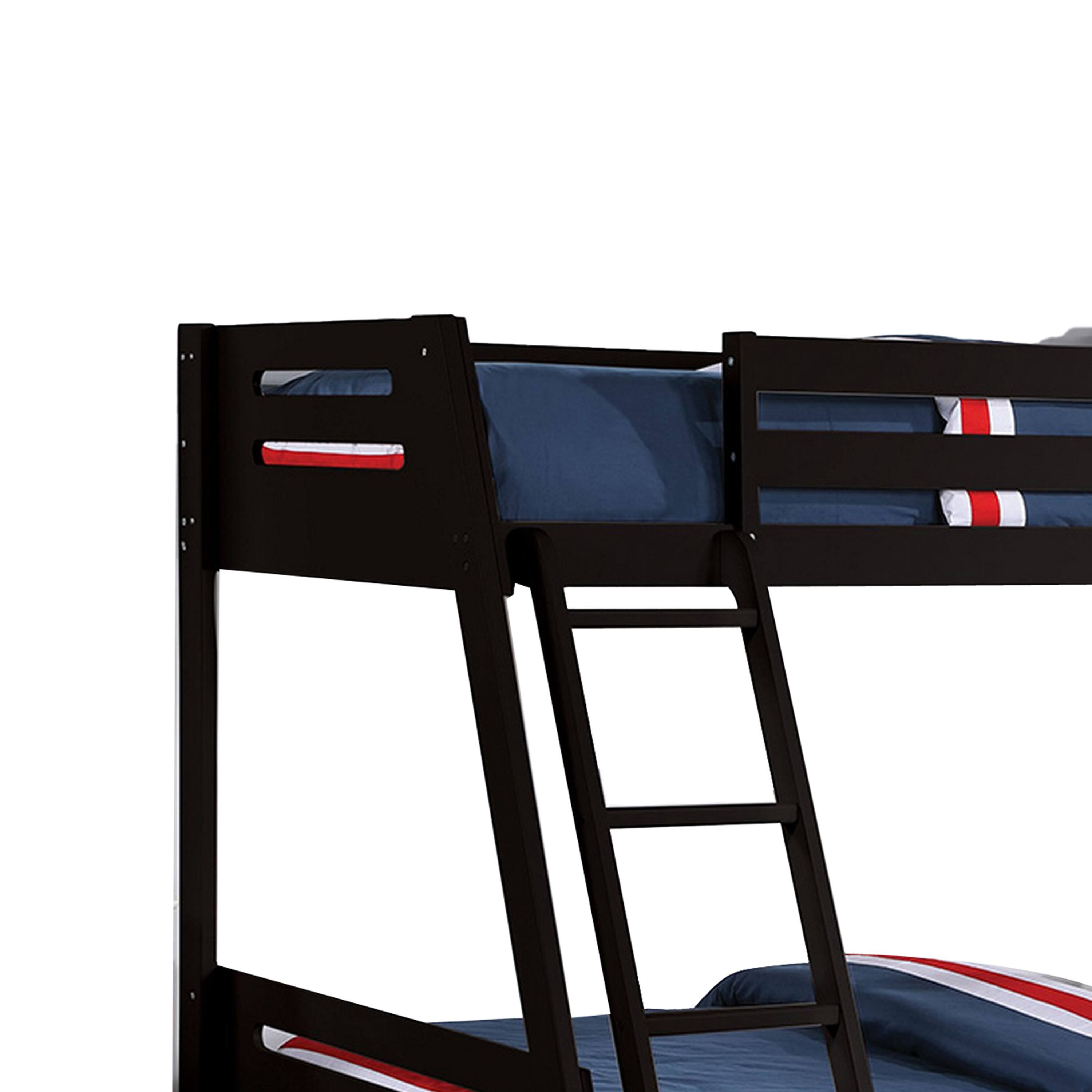 Alt View 2. Manhattan Lane - Emily Twin Over Full Bunk Bed with Ladder, 2 Drawers, Black Solid Wood - Black.
