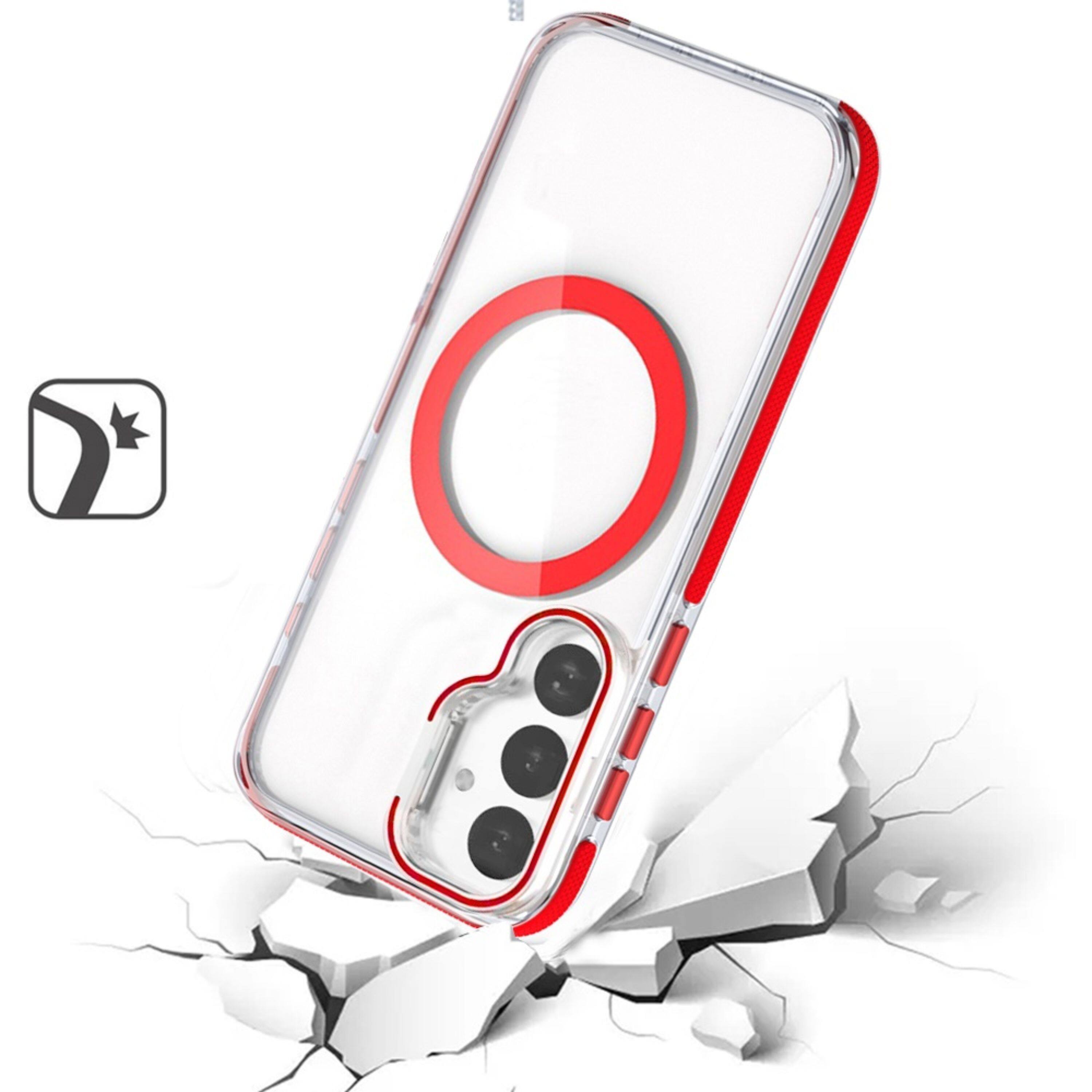 Angle. Kitcheniva - Magnetic Circle Camera Lens Stand Cover Plus Tempered Glass For Samsung S25 FE Red - Red.