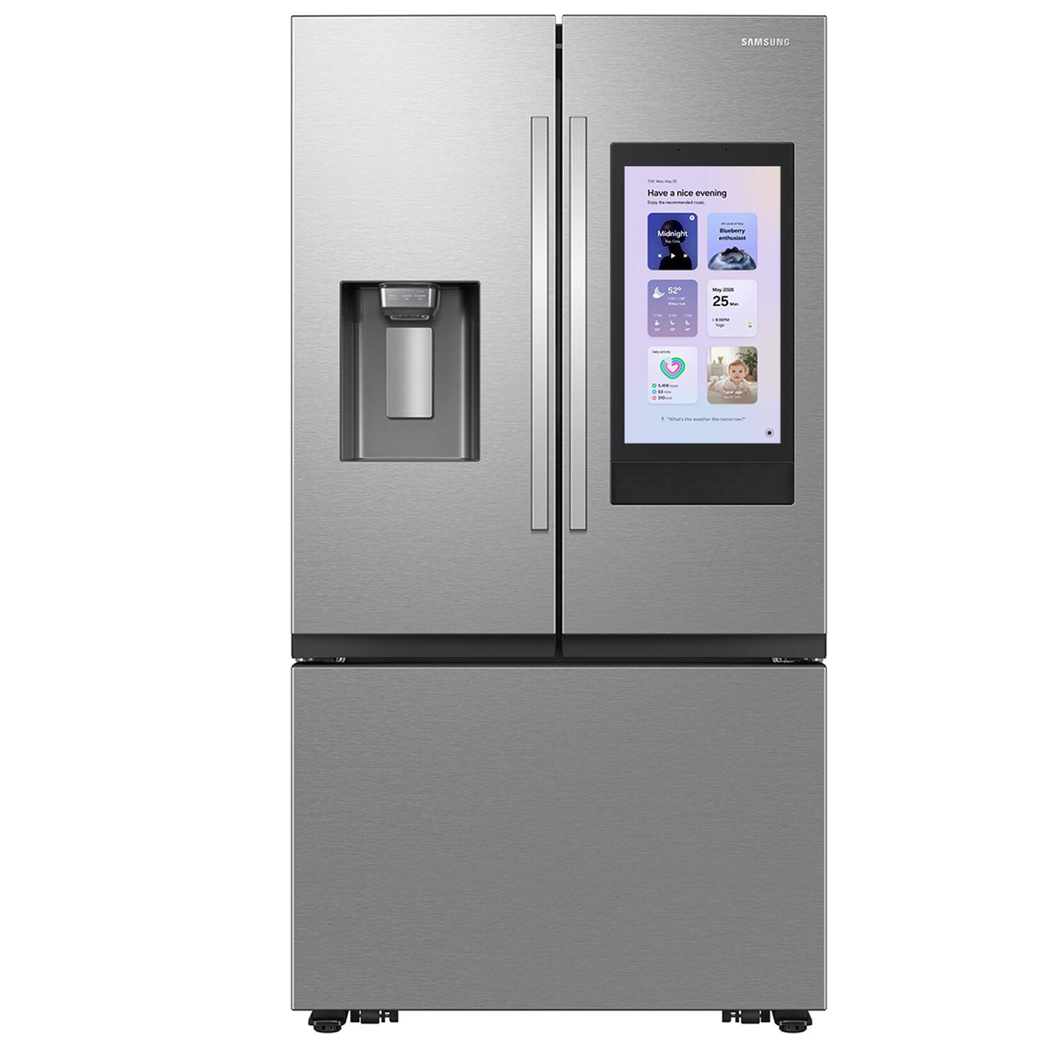 Samsung - 36 in. Wide 25 cu. ft. Bespoke AI 3-Door French Door Counter Depth Smart Refrigerator with Family Hub - Stainless Steel